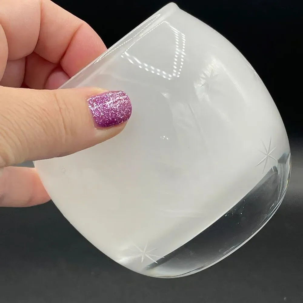 Crate & Barrel White Starburst Etched Glass Votive Candle Holder Poland MCM